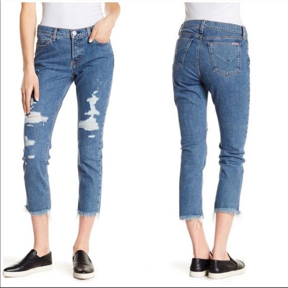 Hudson Jeans Riley Luxe Crop Raw Hem Distressed Size 27 fray - Picture 1 of 7